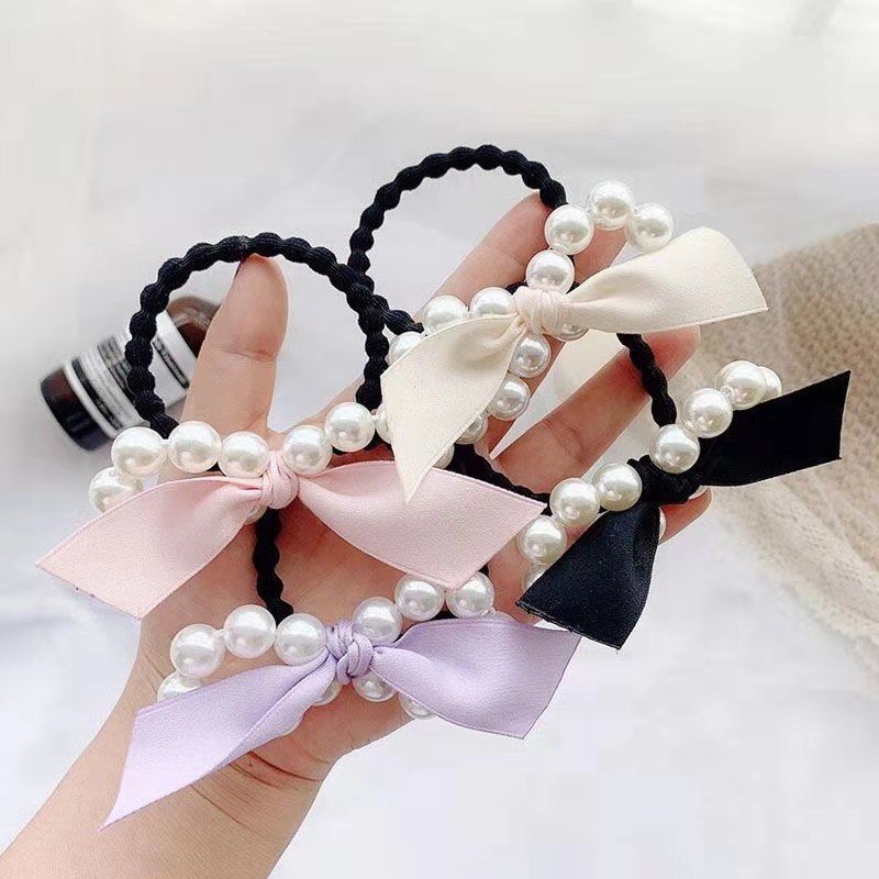 New retro Chanel-style hair band, French Hepburn hair tie for young ladies, Korean pearl bow hair accessory for women 3