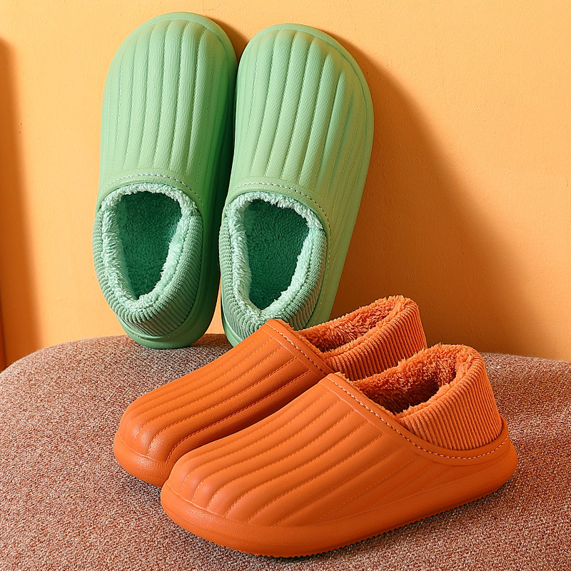 Waterproof cotton slippers for women, thick-soled home indoor bags, anti-slip plush warm postpartum and confinement slippers for men