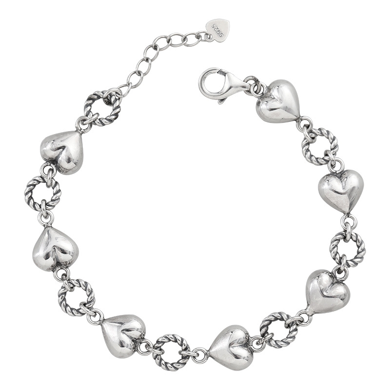 925银手链心形网红款简约韩版产品图