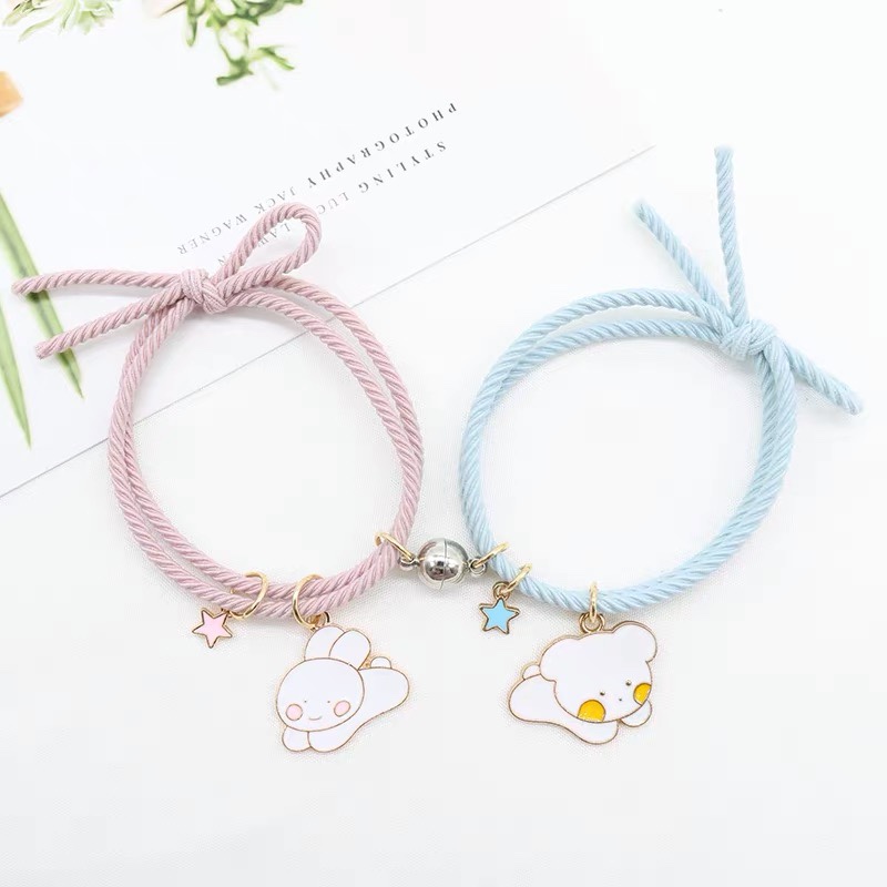 Tiktok with the same attractive couple small leather band to send boyfriend wrist network red ins cute rabbit string bracelet female