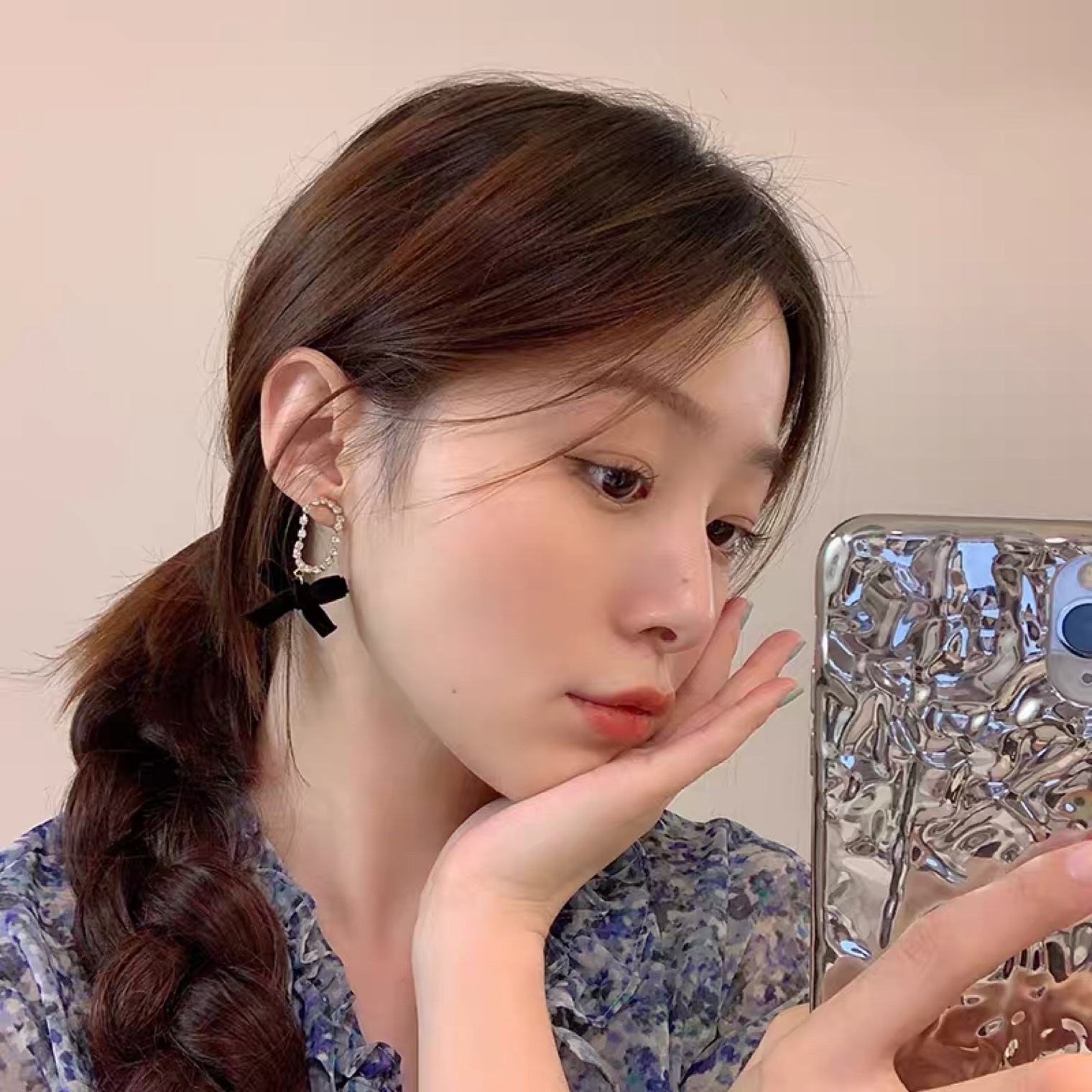 春季蝴蝶结耳环气质韩国网红耳钉女2021年新款潮高级感耳饰耳夹详情图5