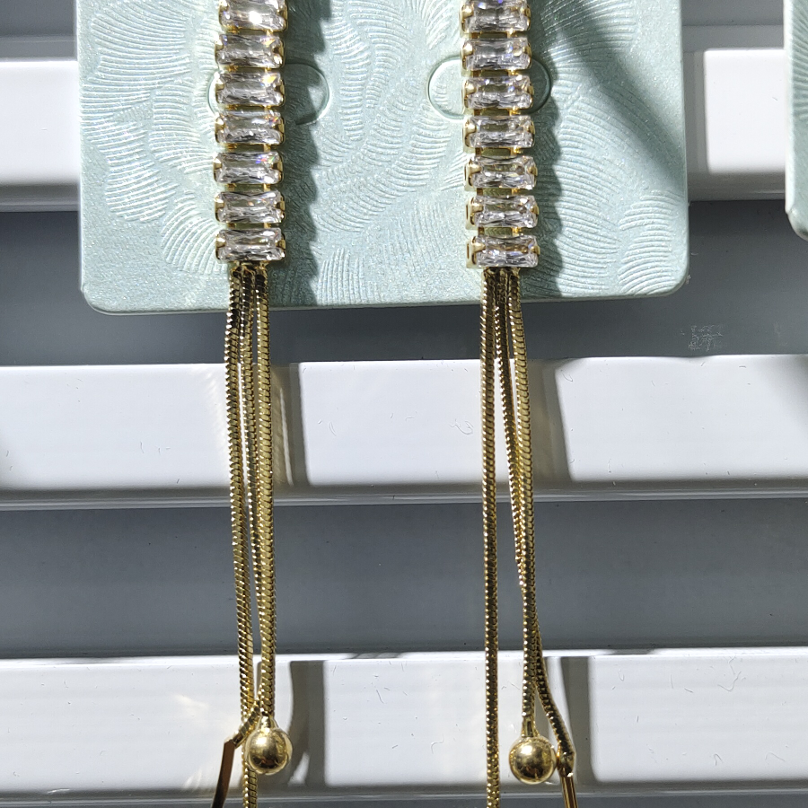 Earring Chain Zircon Sweet Korean Edition Party Sparkly Korean long chain earring jewelry Billon-27
