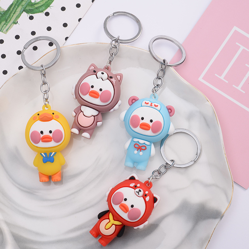 创意pvc彩色公仔钥匙扣 卡通嘟嘟鸭包包挂件汽车钥匙圈小礼品挂饰