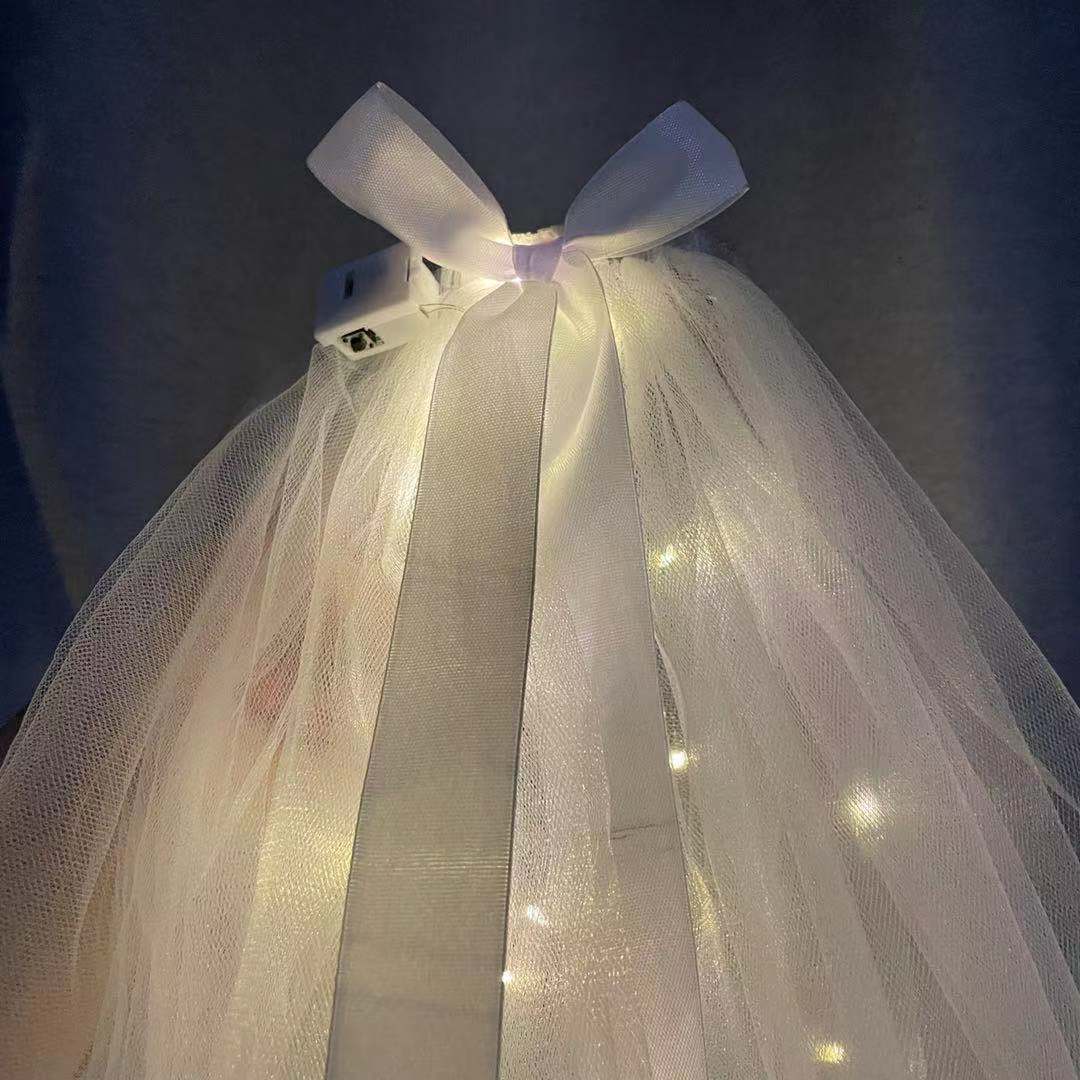 新品发光网红头纱发光发箍发带女绑发温柔珍珠带头饰夜市地摊批发详情图7