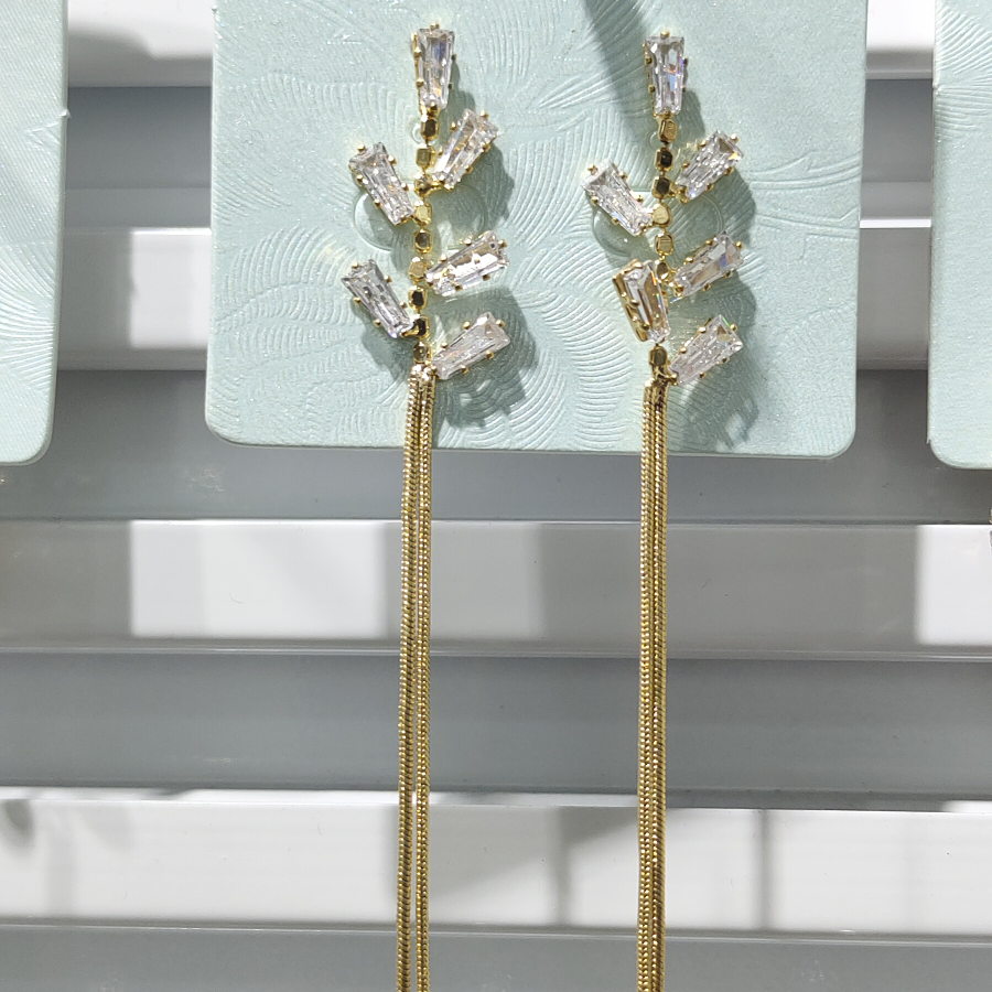 耳环韩版饰品锆石夸张优雅聚会韩式长链耳环比隆-17图