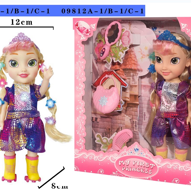 Vinyl doll girl toy Princess series with lights and music, multiple mixed sets 09812a-2