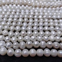 8-9mm珍珠项链天然淡水螺纹近圆白色珍珠半成品手工diy散珠