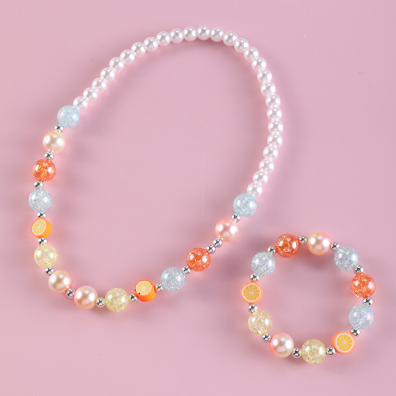Fruit soft clay bracelet children's necklace set, acrylic burst beads + imitation pearl children's beads can be customized Item Picture