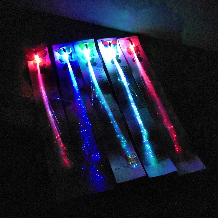 Seven-color butterfly luminous braid, flashing headwear, led optical fiber braid, luminous toy, hair accessory, butterfly mixed luminous optical fiber braid, direct sales of optical fiber seven-color flashing braid Application Scenario