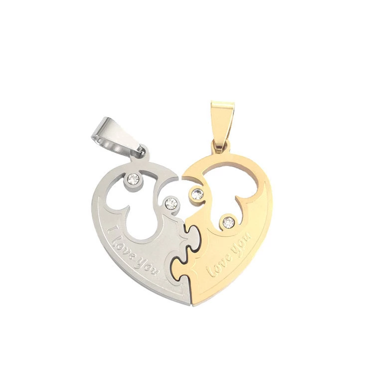 Stainless steel couple necklace female diamond-set heart-shaped couple pendant custom heart-shaped matching jewelry fashion simple explosion