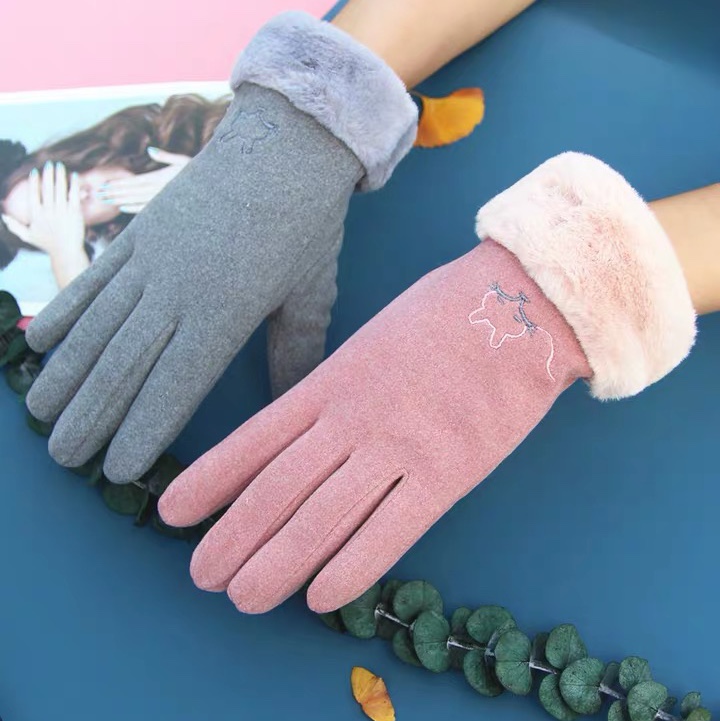 Gloves Winter Ladies cute plus fleece thickened warm touch screen Drive bike ski Autumn winter
