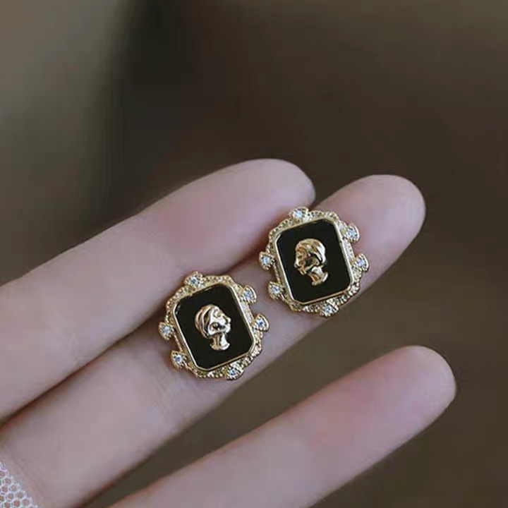 s925纯银针人像耳环2021新款潮复古气质设计感耳钉耳饰女