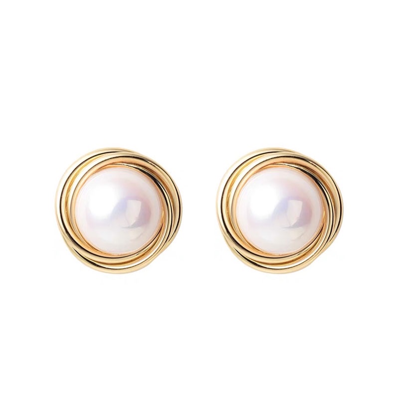 925 Silver needle high-end spiral pearl stud earrings, retro Hong Kong-style grand earrings for women, Korean-style trendy earrings Specification image