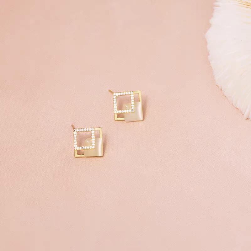 猫眼石耳饰气质几何耳钉女夏小众高级感2021年新款爆设计银独特