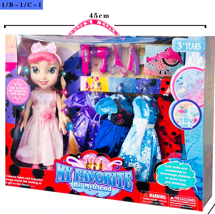Vinyl doll girl toy Princess Series with Lights and music mixed set 09900b-1