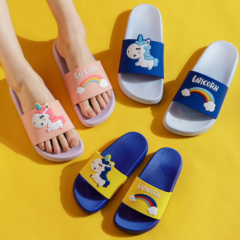2021 Summer Rainbow Parent-Child Cool Slippers Cartoon Cute Children's home Bathroom anti-slip Women's slippers for men to wear outside details Picture
