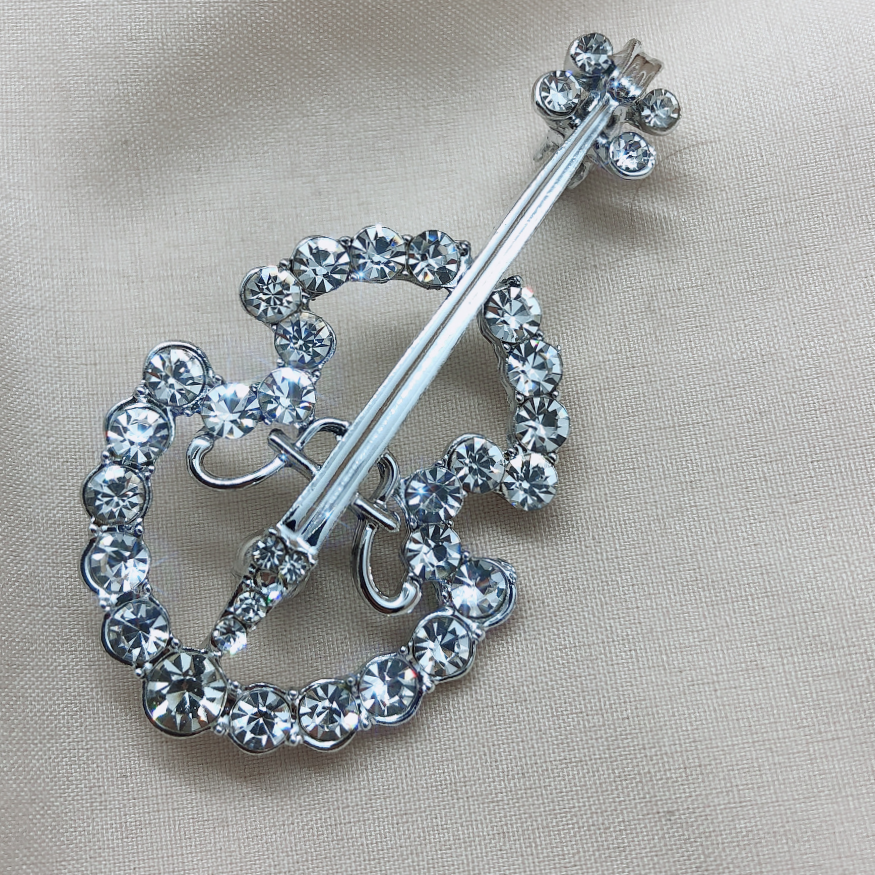 Violin rhinestone fashion brooch