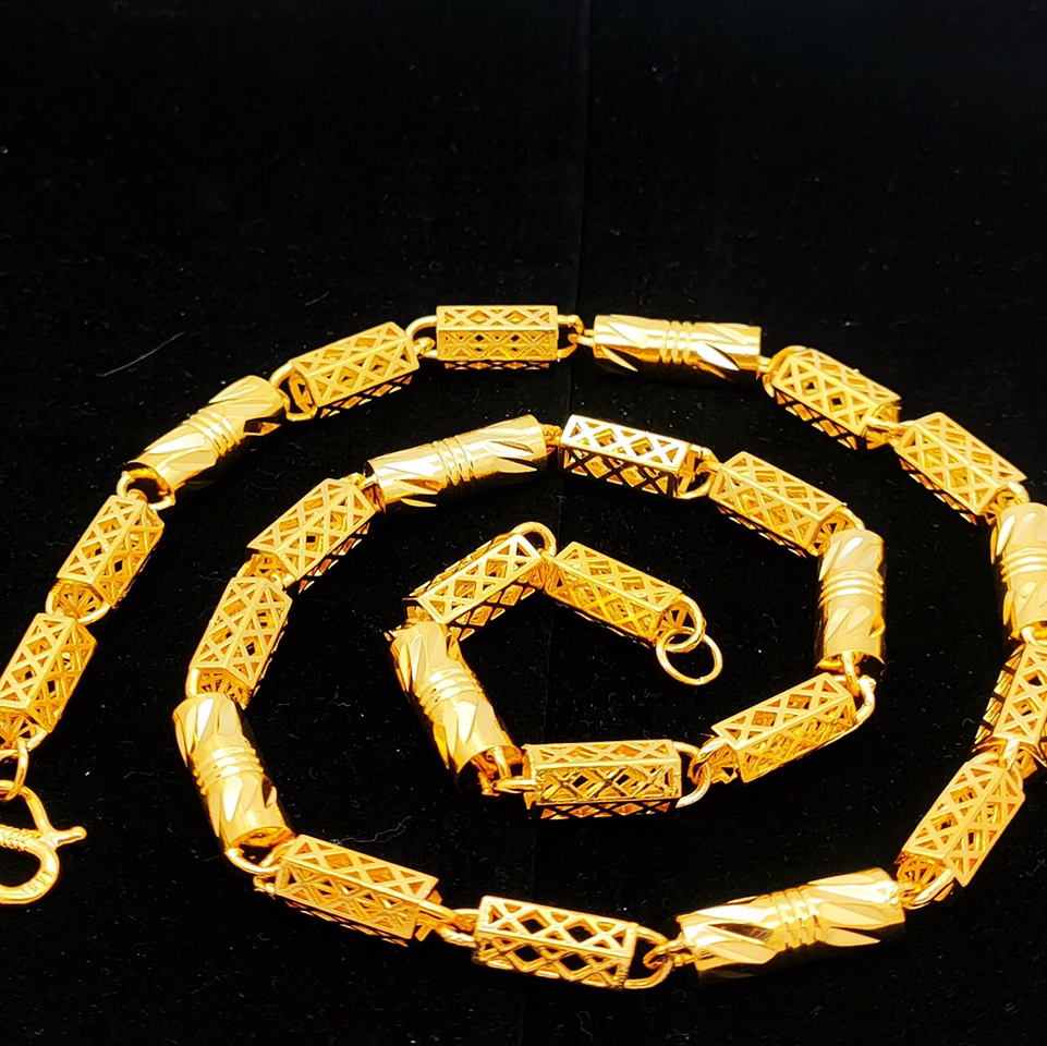 Hollowed-out square column with cylindrical sand face necklace for men, brass material