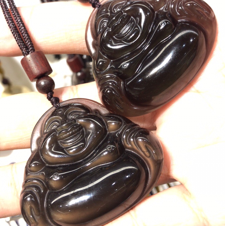 １５年老店白玉晶珠宝黑曜石大肚弥勒佛笑脸相迎七彩冰种