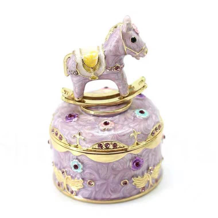 Alloy animal jewelry box, small wooden horse round box manufacturer direct sales, Amazon e-commerce supplier