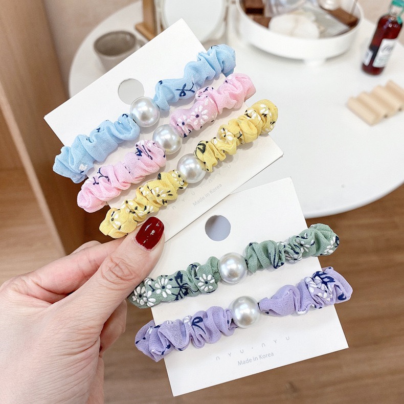 韩版珍珠小肠圈小碎花