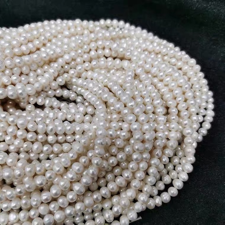 近圆形5-6mm淡水珍珠项链半成品白色配件散珠小珍珠diy手工详情图4