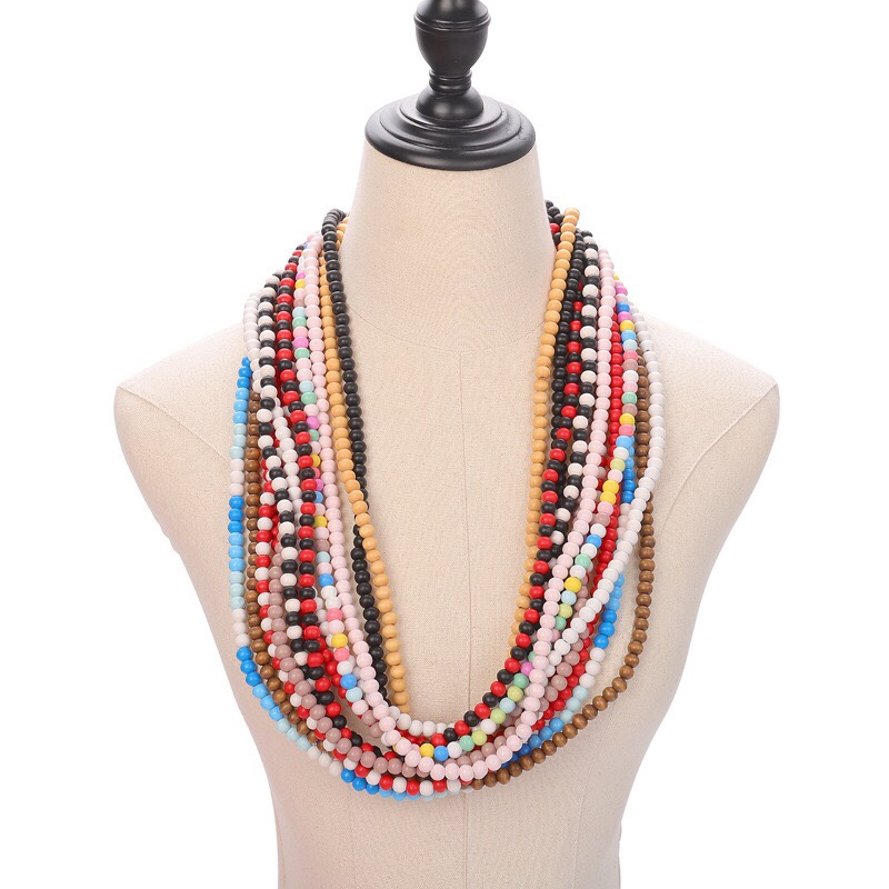 木珠链 街舞链子彩色圆木珠项链 饰品批发零售跨境电商