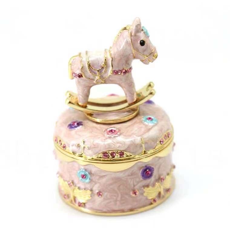 Alloy animal jewelry box, small wooden horse round box manufacturer direct sales, Amazon e-commerce supplier detail image 2