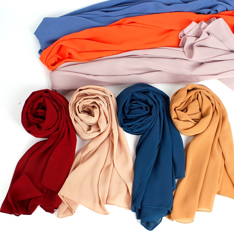 High-quality pearl chiffon scarves, solid-color long gauze scarves, solid-color shawls and headscarves for foreign trade bestsellers