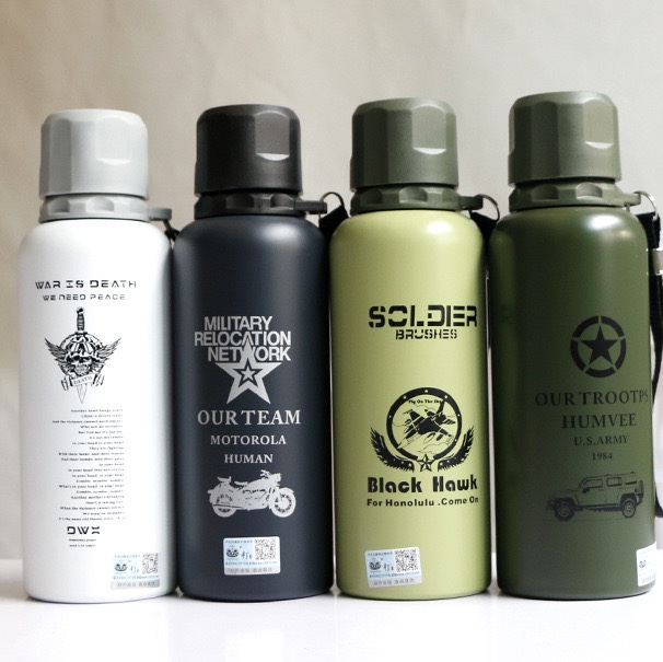 便携双层不锈钢真空迷彩保温杯定制军迷户外登山军绿色特种兵水壶 