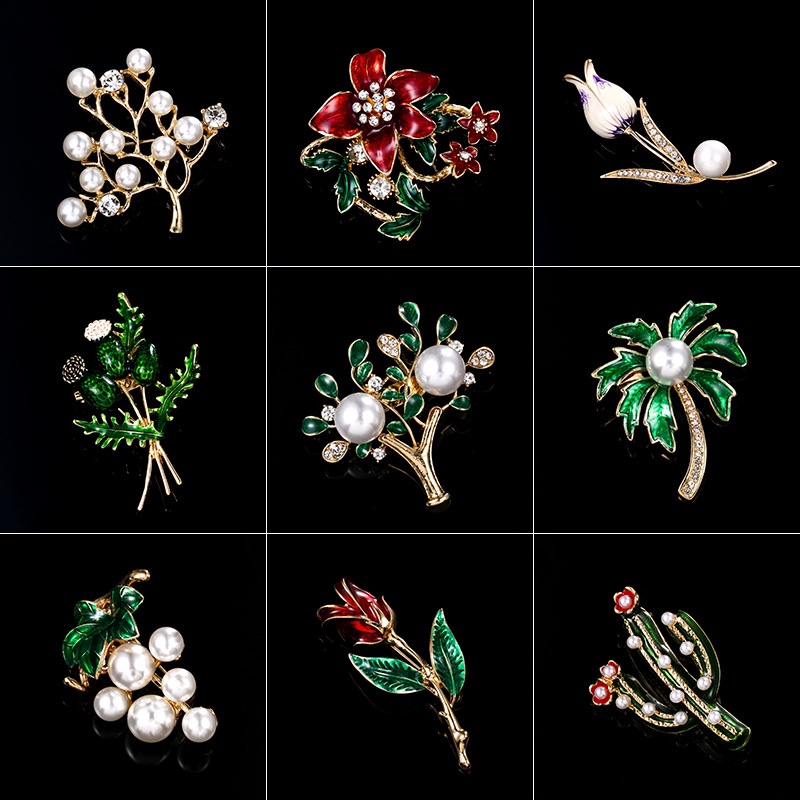 韩国滴油珍珠胸针时尚郁金香花朵胸花西服别针配饰厂家批发现货