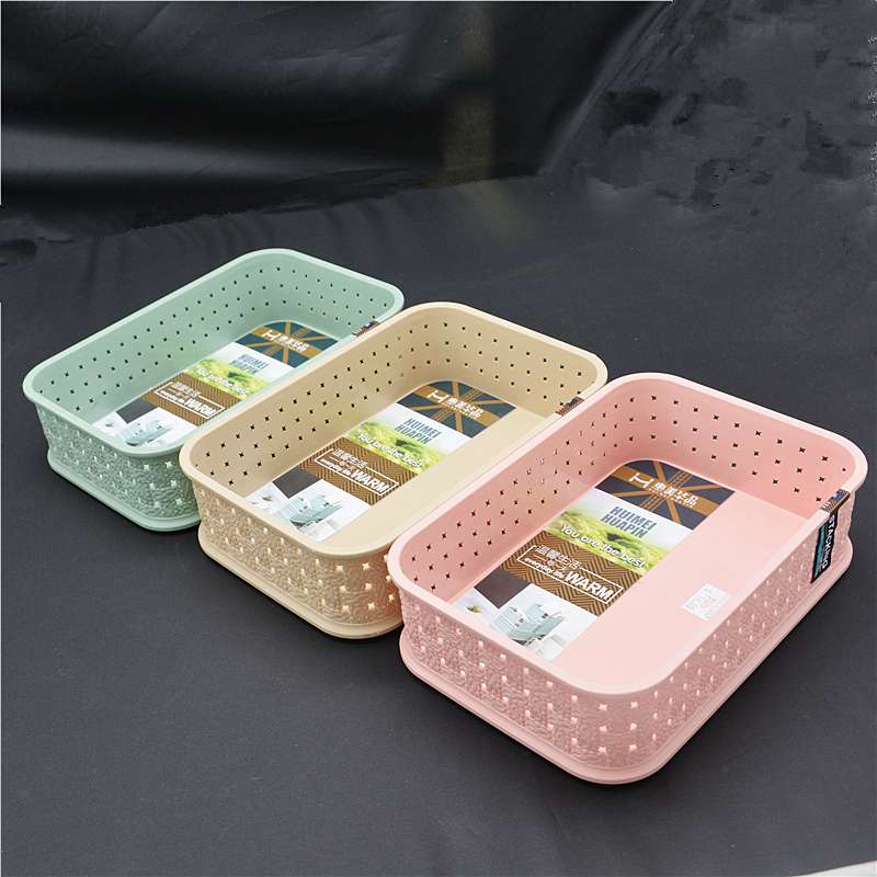 龙仕翔仿藤编织收纳筐长方可叠加桌面收纳桌面收纳盒塑料筐杂物篮详情1