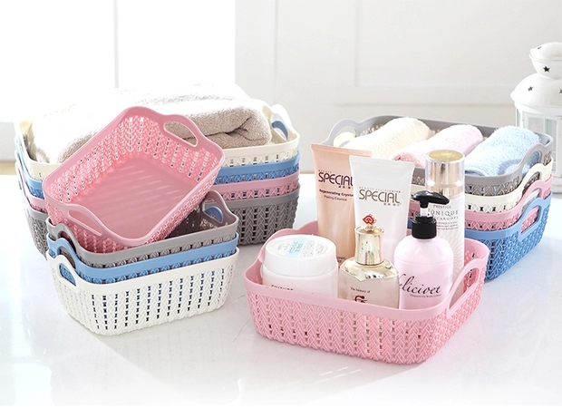 北欧大小号藤编收纳框塑料收纳箱桌面茶几杂物篮化妆品零食篮镂空详情1