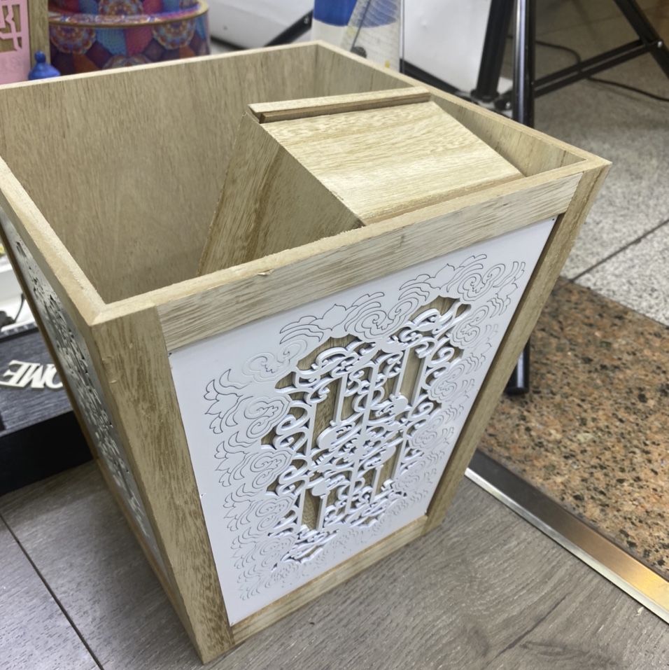白色雕花垃圾桶➕纸巾盒顺帆工艺056木盒