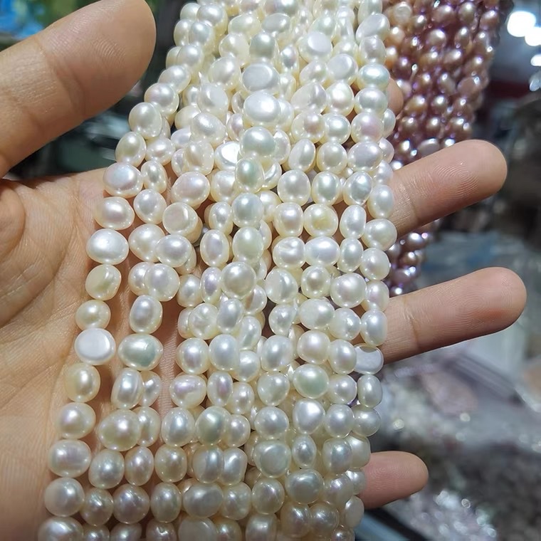 两面光7-8mm异形巴洛克珍珠项链 天然淡水散珠材料 diy手工真珠详情图6