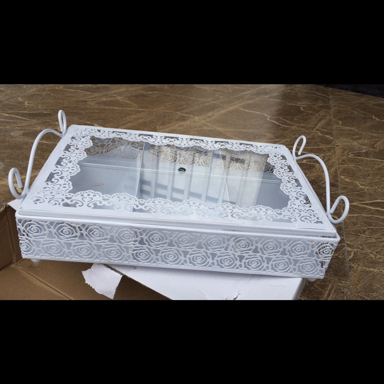 Korean ins wind stainless steel jewelry tray desktop storage tray cosmetics jewelry tray metal tray wholesale Xinxing process thumbnail