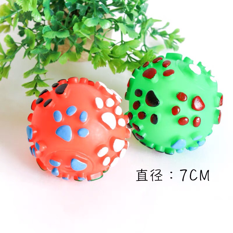 狗玩具 彩色球形搪胶宠物玩具脚印球狗狗玩具发声 泰迪狗玩具耐咬脚印球