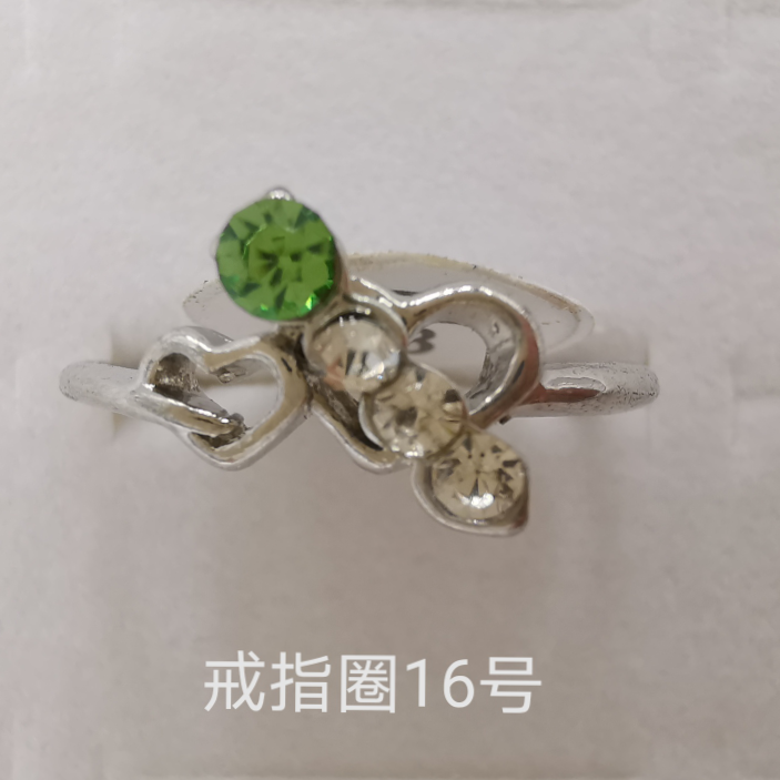 镶合金彩色水钻戒指 电镀白k 戒指圈有大中小号607