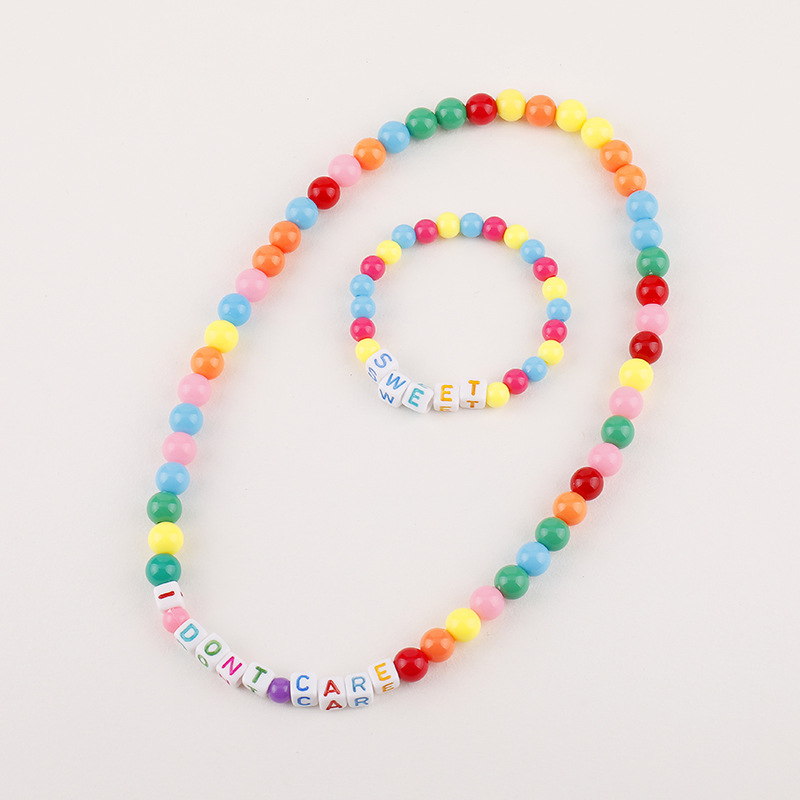 Colorful letter bead children's necklace bracelet set, acrylic bead children's jewelry manufacturer's supply can be customized