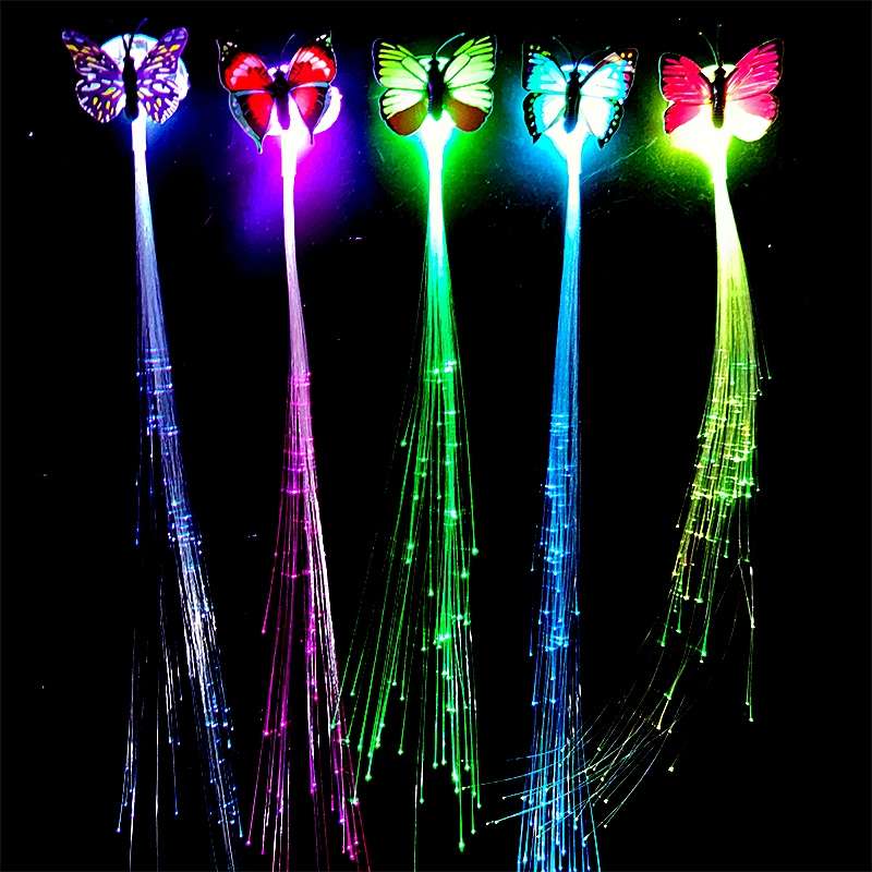 Seven-color butterfly luminous braid, flashing headwear, led optical fiber braid, luminous toy, hair accessory, butterfly mixed luminous optical fiber braid, direct sales of optical fiber seven-color flashing braid detail image 1
