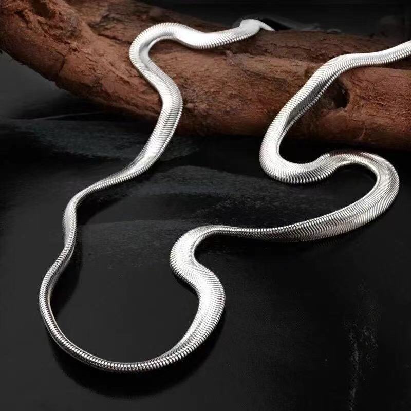 扁蛇链项链男吊坠潮人韩版学生简约个性挂件不锈钢复古钛钢男士项链产品图