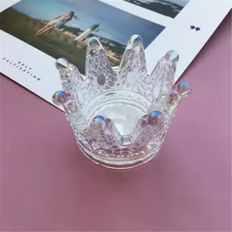 ins轻奢玻璃水晶金色皇冠烛台项链戒指收纳碟创意摆件香薰蜡烛台幻彩描边