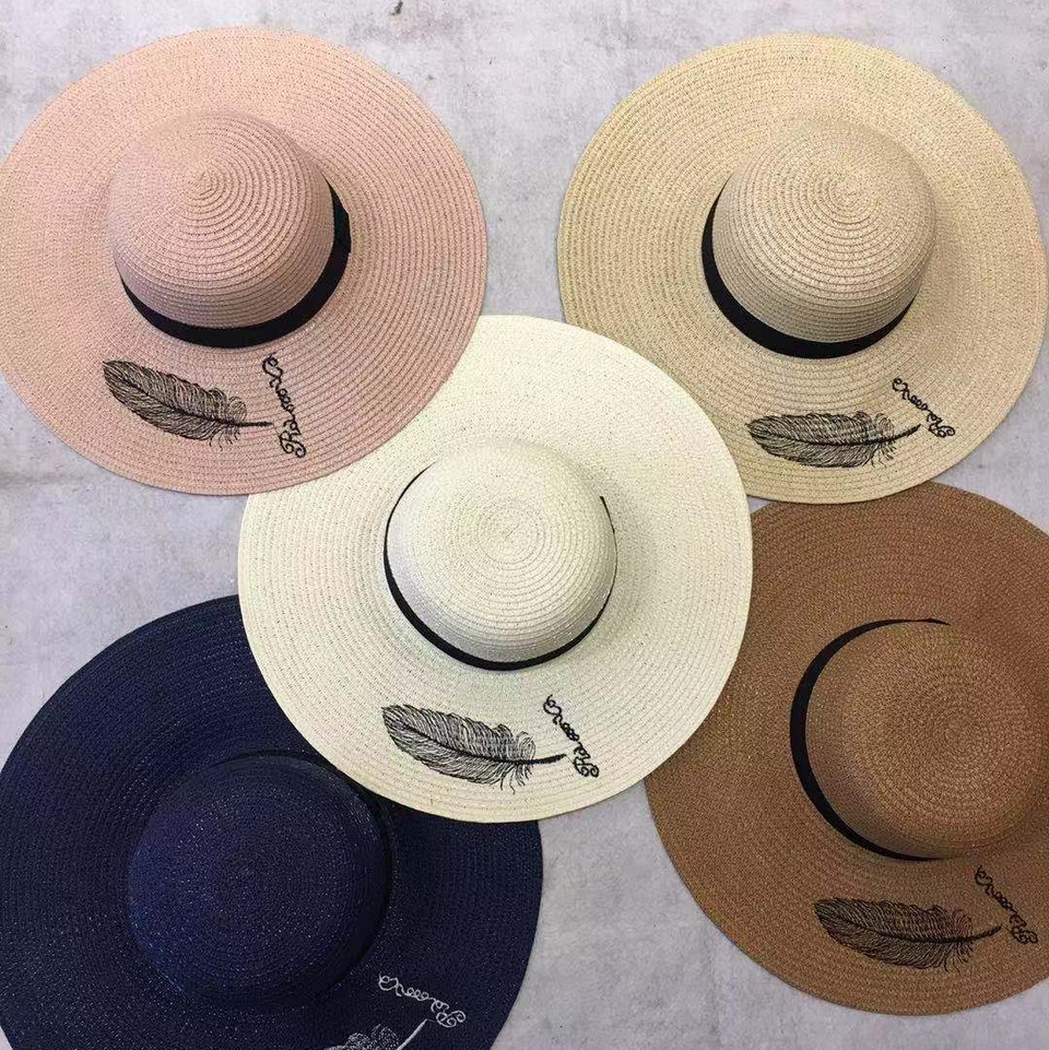 Large Brim Visor Hat Embroidered Lady Hat