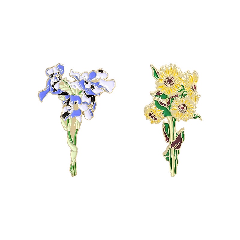Europe and the United States cross-border new Van Gogh sunflower brooch paint iris pin wholesale