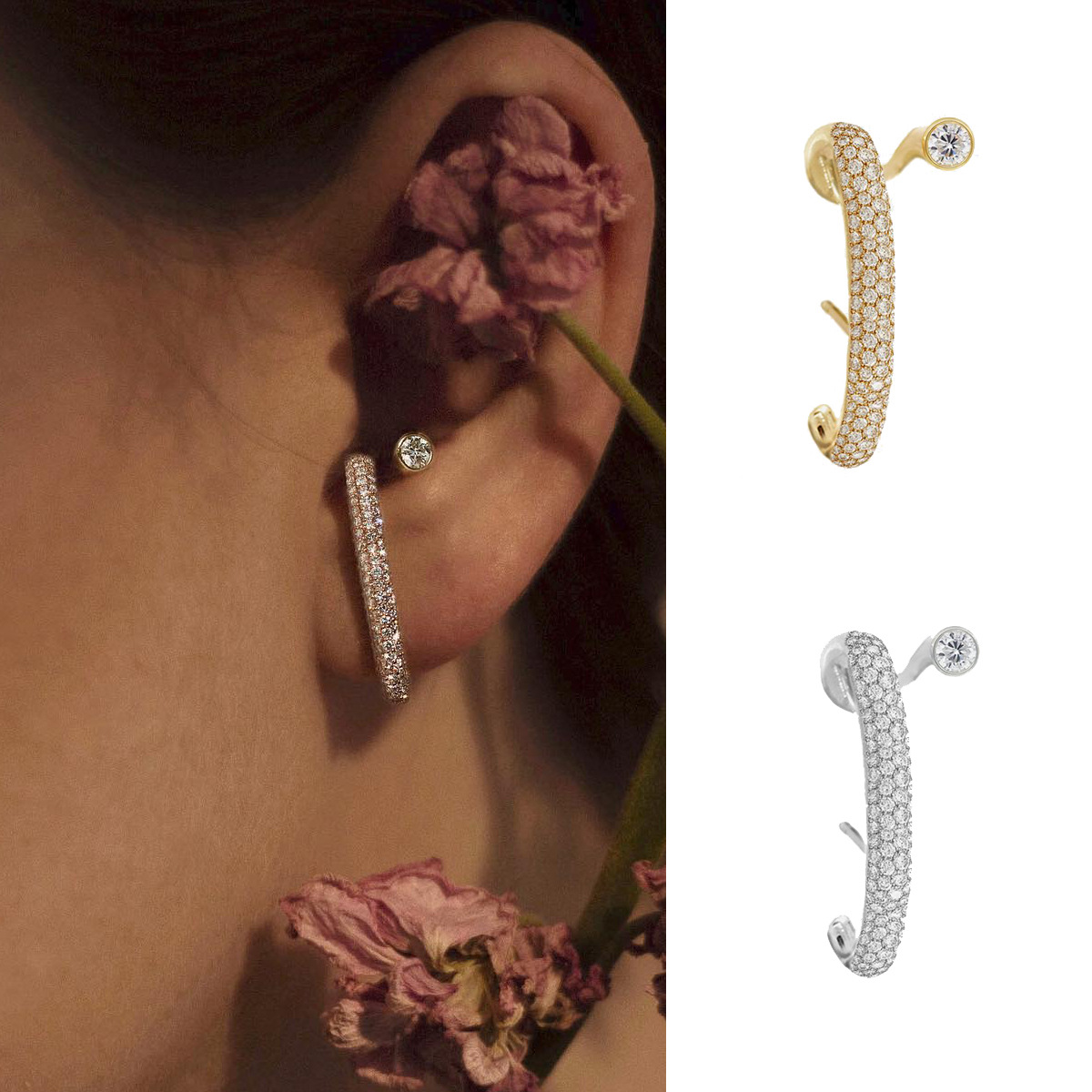 Trendy diamond-encrusted ear hook twisted summer earrings for women, long retro European and American earrings, light luxury ear hooks, new ear studs for summer