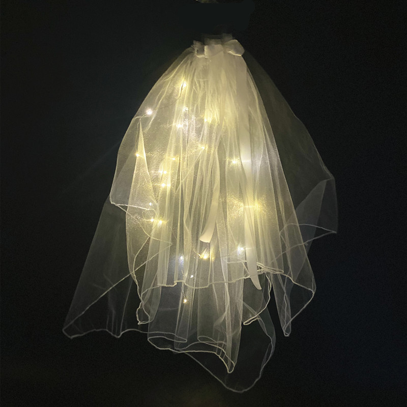 新品发光网红头纱发光发箍发带女绑发温柔珍珠带头饰夜市地摊批发详情图5