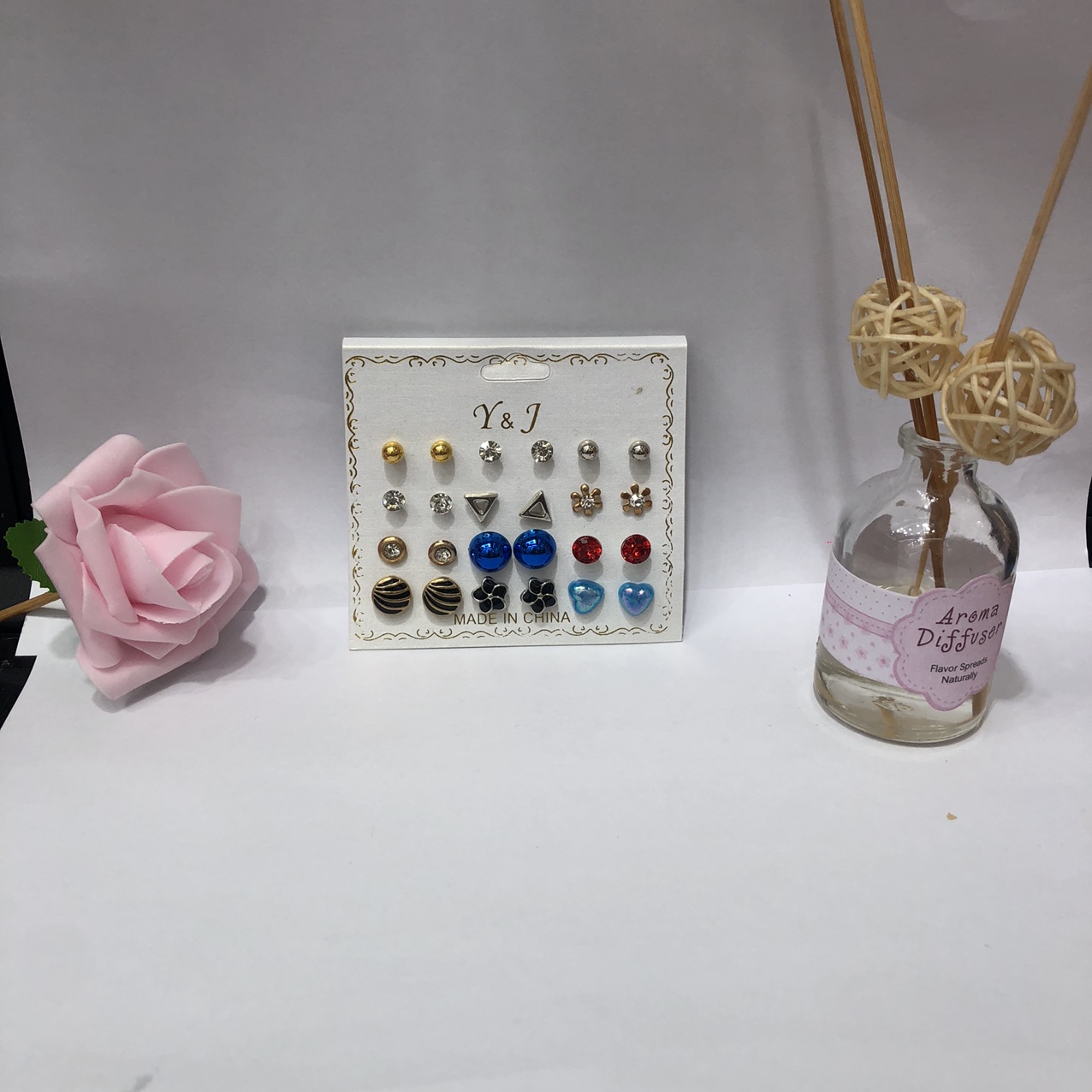Mix white with small earrings