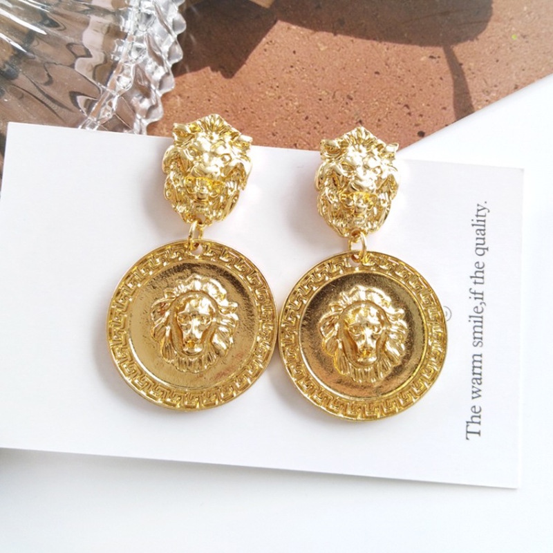 Lion statue long earrings, European style
