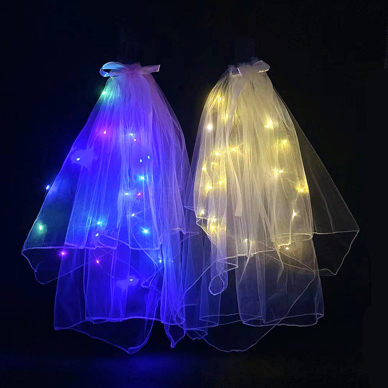 新品发光网红头纱发光发箍发带女绑发温柔珍珠带头饰夜市地摊批发细节图