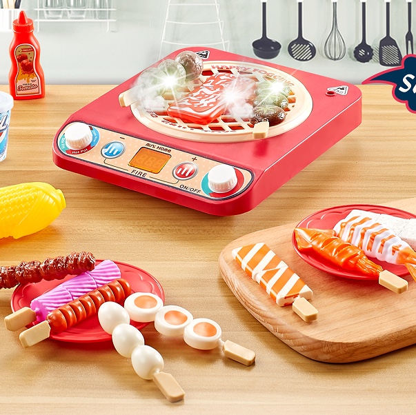 Simulation children play house kitchen toys Boys Girls Cooking set Toys Electric barbecue set with spray with light music 6725a